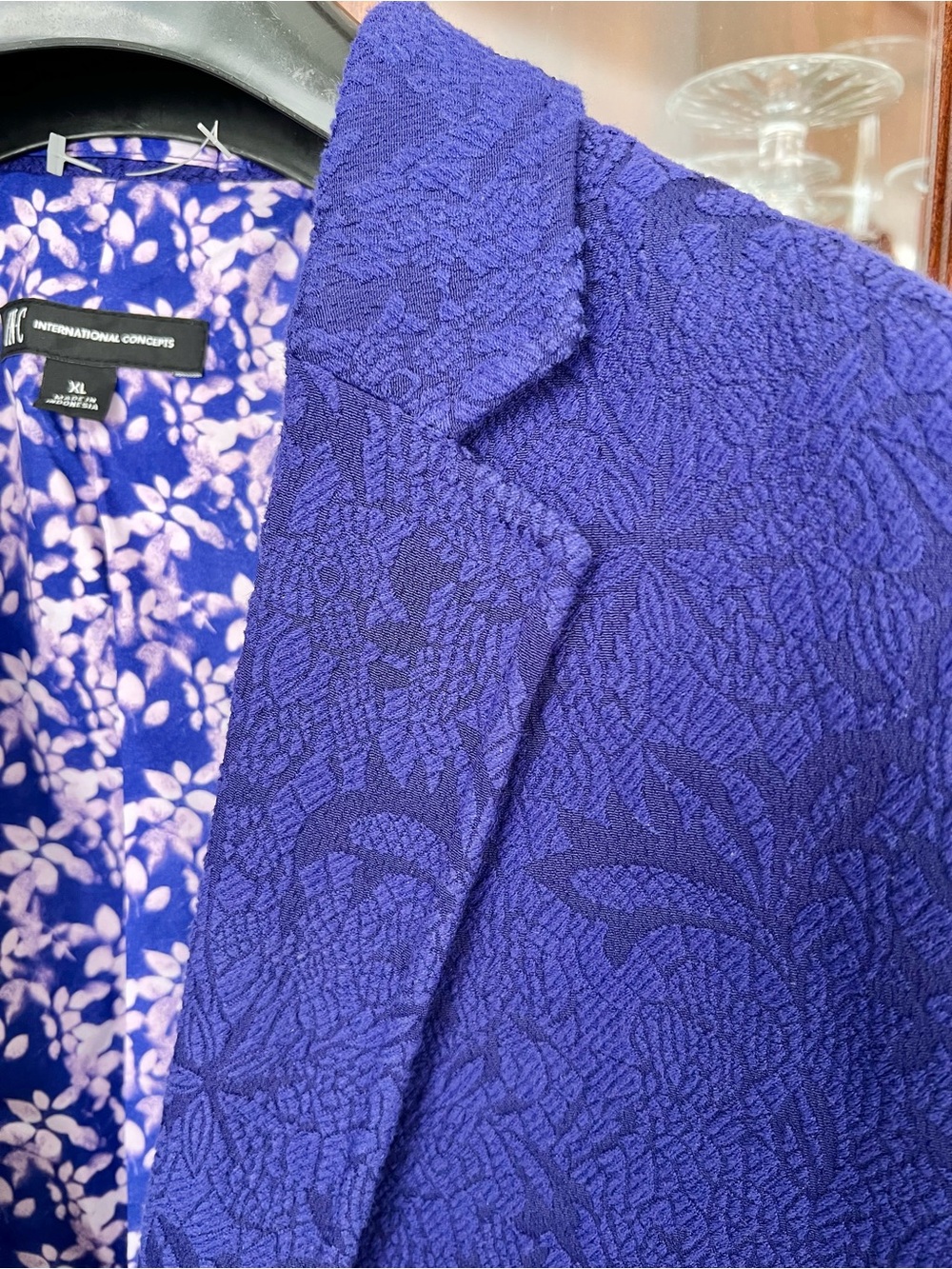 Cotton blend Textured Deep Blue Purple Floral Blazer